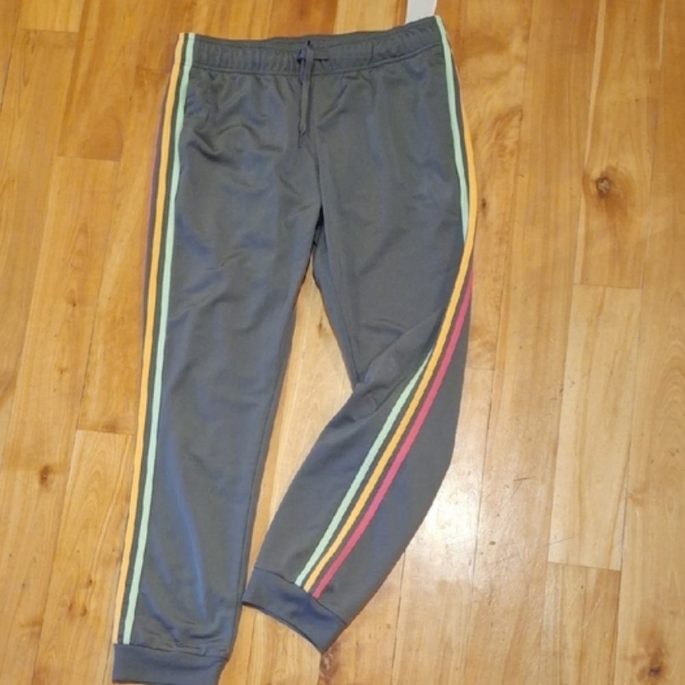 NWT Adidas Rainbow Stripe Gray Tapered Ankle Track Pants Size Large